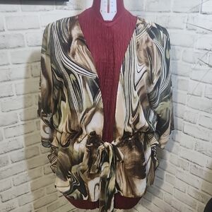 Women's Marble-Print Tie-Waist Jacket - Green/Brown